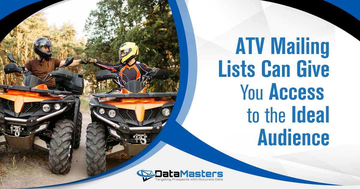 Image of Two atv riders in helmets hits fists for good luck before dangerous extreme offroad riding. Reaching the right audience is crucial for any business. Without a targeted approach, your marketing efforts can fall flat and waste precious resources. Are you tired of investing time and money into marketing campaigns that don't yield results? Are you struggling to identify and connect with your ideal audience? Introducing Datamasters ATV Mailing Lists - the solution to your audience targeting woes. With our comprehensive and up-to-date databases, we can provide you with access to the ideal audience for your business. Whether you're promoting outdoor adventure gear or offering ATV tours, our mailing lists can help you reach the right people who are genuinely interested in what you have to offer. No more wasted efforts on generic marketing campaigns. With Datamasters, you can now laser-focus your messaging and connect with those who are most likely to convert into loyal customers. Take control of your marketing strategy today with Datamasters ATV Mailing Lists!