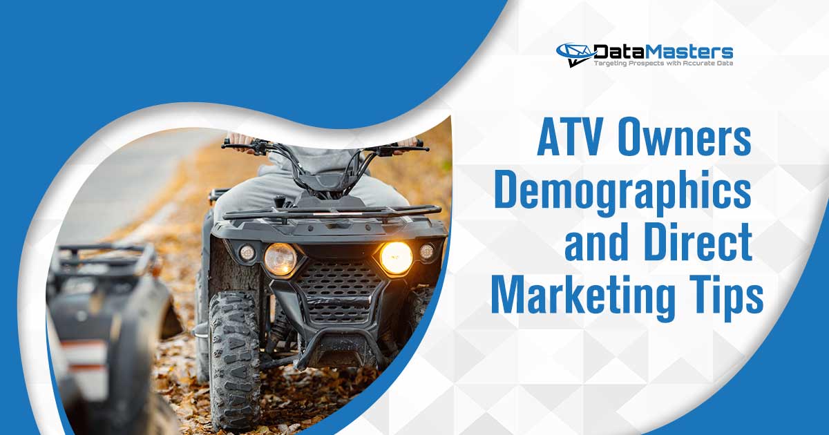 Image of Cropped photo of a quad bike. A young caucasian man and woman riding an ATV. As a marketer, you understand the importance of targeted advertising and reaching the right audience. However, finding accurate and up-to-date demographics for ATV owners can be a daunting task. Without this information, your direct marketing efforts may fall flat and waste valuable resources. Imagine spending hours researching and compiling data on ATV owners, only to find outdated or unreliable information. Your carefully crafted marketing campaigns end up reaching the wrong audience, resulting in poor response rates and wasted marketing budgets. Datamasters is here to revolutionize your direct marketing efforts. Our comprehensive database provides accurate and detailed demographics of ATV owners, giving you the insights you need to target your audience effectively. With Datamasters' direct marketing tips, you'll discover proven strategies to engage ATV owners and drive sales. Don't waste time with guesswork – leverage our data-driven solutions for successful direct marketing campaigns today!