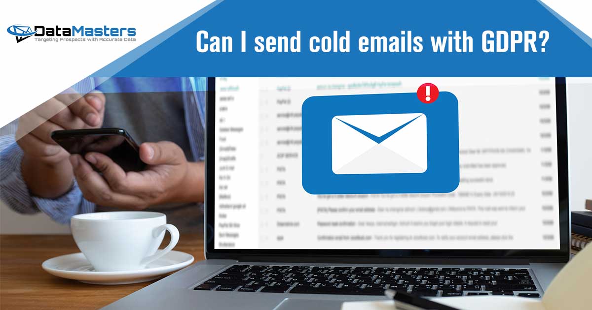 Image illustrating Mail Communication Connection with DataMasters branding, emphasizing the global letter concept for mailing contacts. Focus on addressing the query 'Can I send cold emails with GDPR?' in alignment with the page's context.