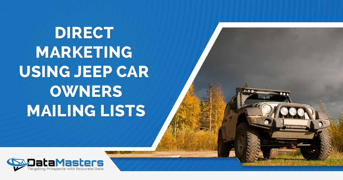 Direct marketing using jeep Image of an SUV on a wild mountain road in a deep taiga forest, featuring DataMasters branding, and highlighting the effectiveness of Direct Marketing through Jeep Car Owners Mailing Lists, seamlessly aligned with the page's context.