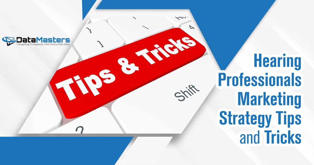 Hearing Professionals Marketing Strategy Tips and Tricks 3D keyboard with a prominent 'Tips & Tricks' button, featuring DataMasters branding, presenting Hearing Professionals Marketing Strategy Tips and Tricks, thoughtfully aligned with the page's context.