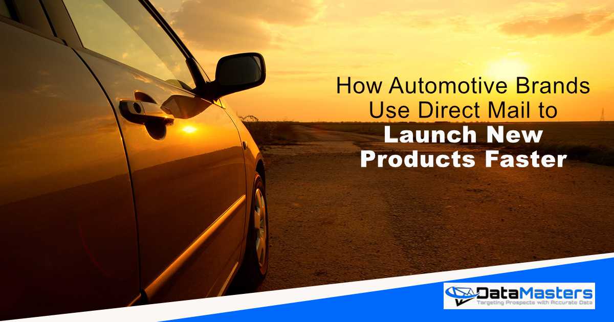 Car featured by DataMasters, illustrating how automotive brands use direct mail to launch new products faster.