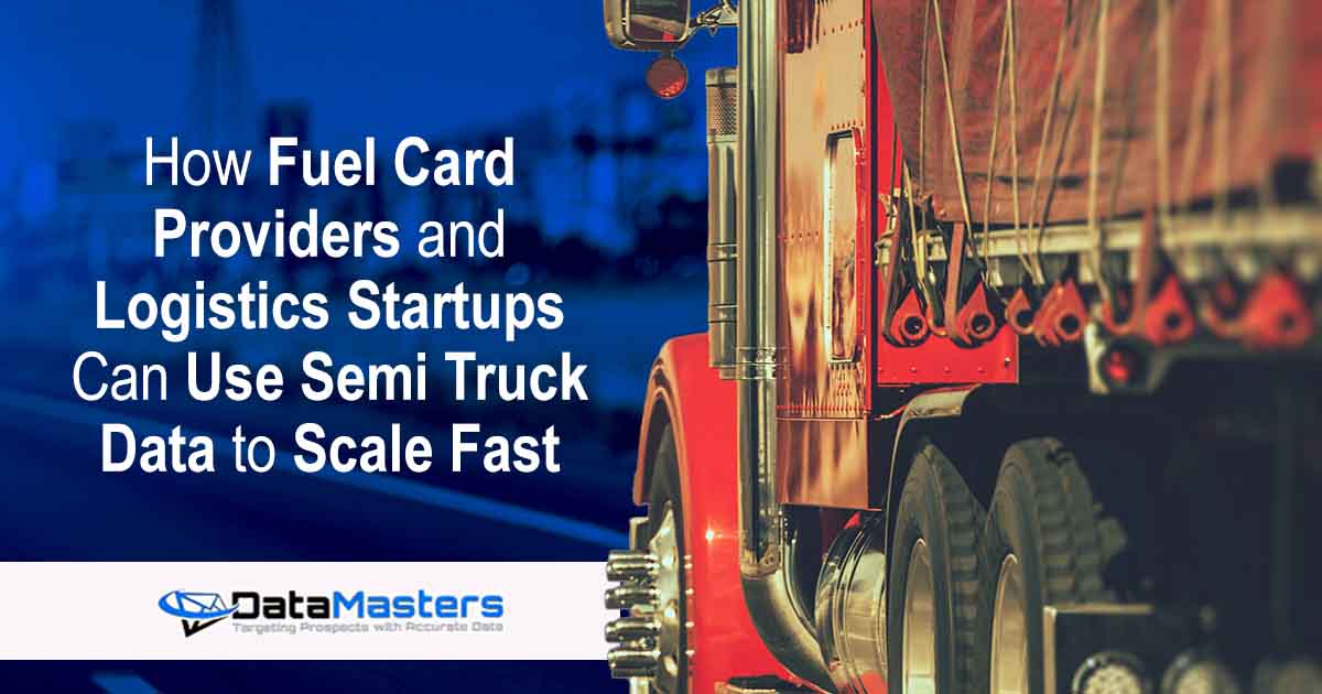 Image of a semi truck driving on a Nevada highway, featuring Datamasters and highlighting how fuel card providers and logistics startups can use semi truck data to scale quickly.