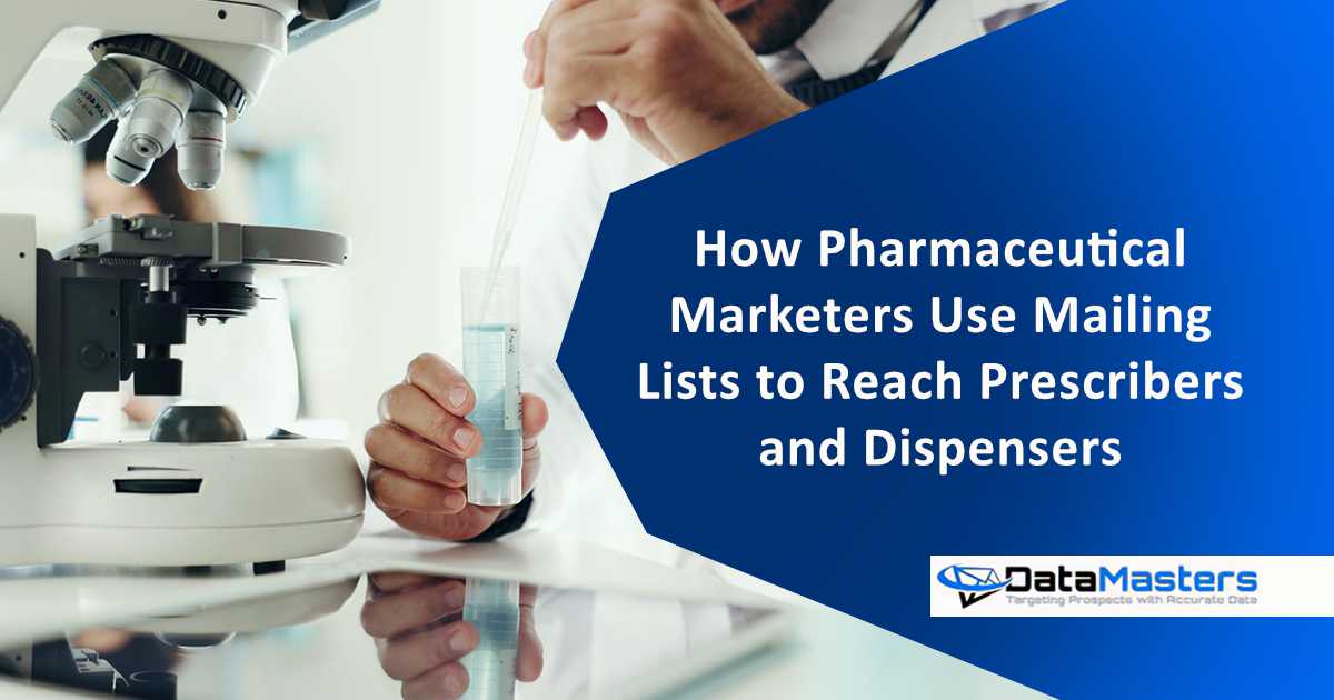 How Pharmaceutical Marketers Use Mailing Lists to Reach Prescrib Science laboratory scene showing a scientist’s hands preparing a sample under a microscope, with test tubes and liquid for medical research and experimentation; featuring Datamasters and supporting the topic How Pharmaceutical Marketers Use Mailing Lists to Reach Prescribers and Dispensers.