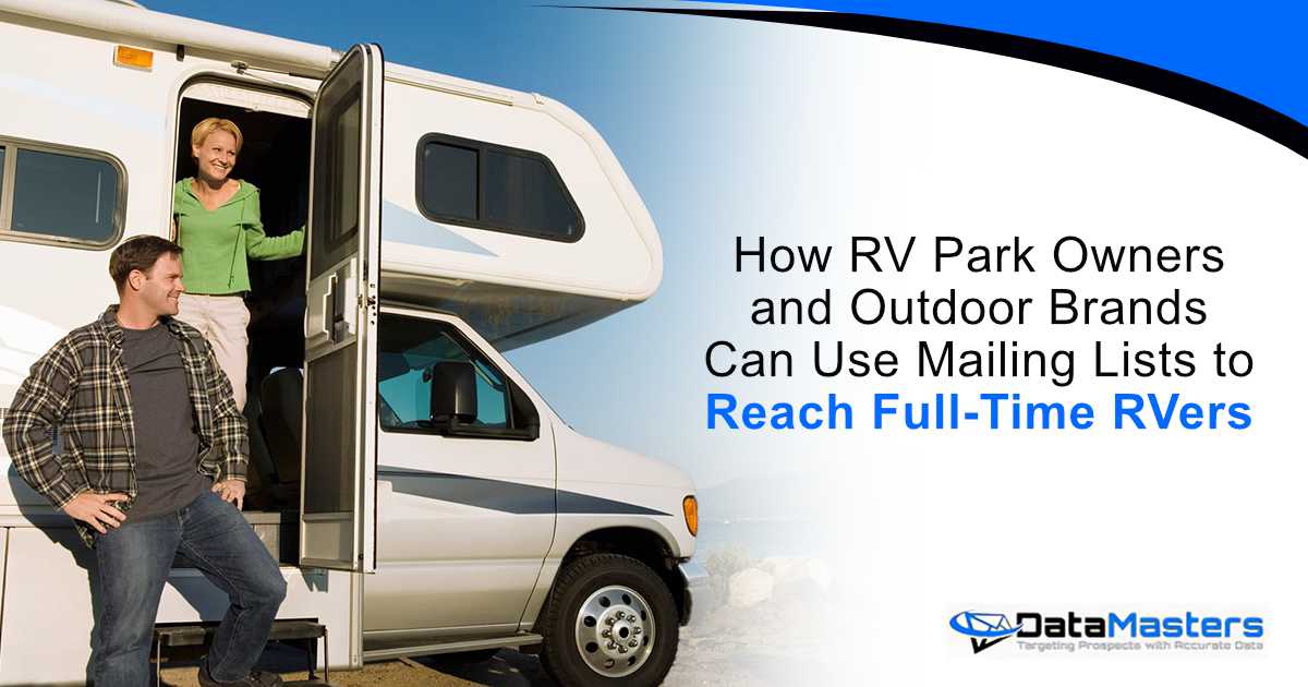Couple relaxing in an RV by a lakeshore, representing how DataMasters helps RV park owners and outdoor brands use targeted mailing lists to reach full-time RVers.