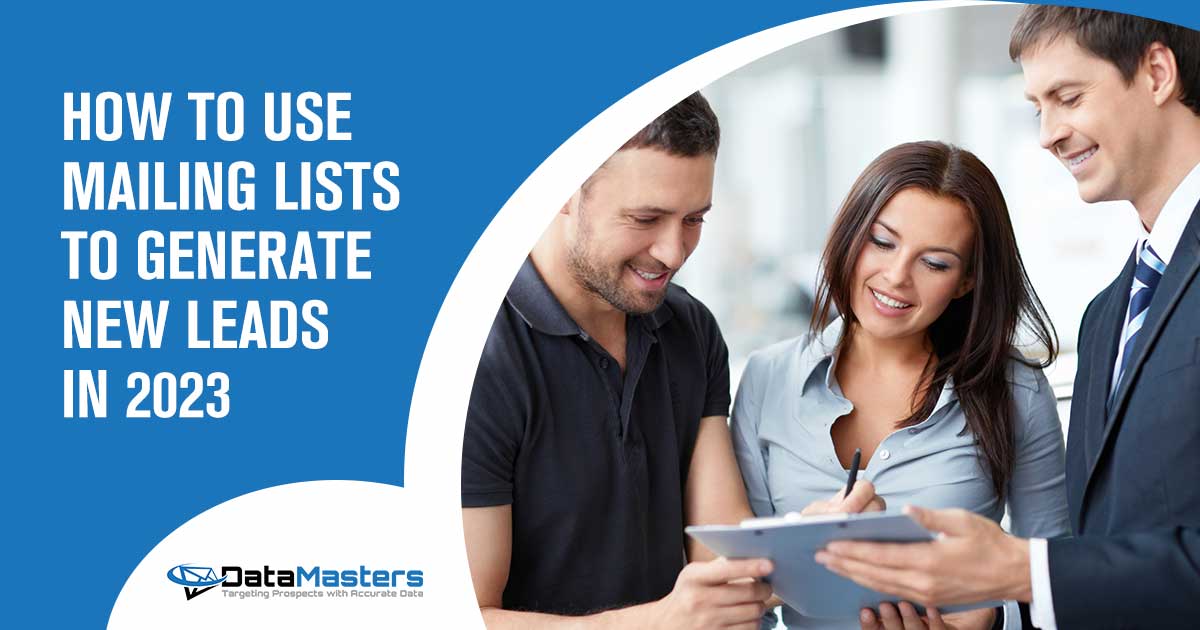 Image of two men and a woman looking at documents attached to a clipboard. Generating new leads is a constant challenge for businesses. Many struggle to find effective ways to reach and engage with their target audience. Without a reliable method of generating new leads, businesses can miss out on valuable opportunities for growth and success. Traditional methods like cold calling and door-to-door marketing are time-consuming and yield limited results. Enter DataMasters, your solution to lead generation in 2023. With our cutting-edge mailing list technology, you can effortlessly connect with your target audience and generate new leads like never before. Our expert team compiles extensive databases of highly targeted contacts, ensuring that your message reaches the right people at the right time. No more wasted hours on fruitless outreach attempts or expensive advertising campaigns that don't deliver results. By harnessing the power of mailing lists, you can unlock a world of untapped potential for your business. Don't let your competitors get ahead by using outdated methods. Join the ranks of successful businesses who have embraced the power of DataMasters to supercharge their lead generation efforts. Start using mailing lists to generate new leads in 2023 - it's time to level up!