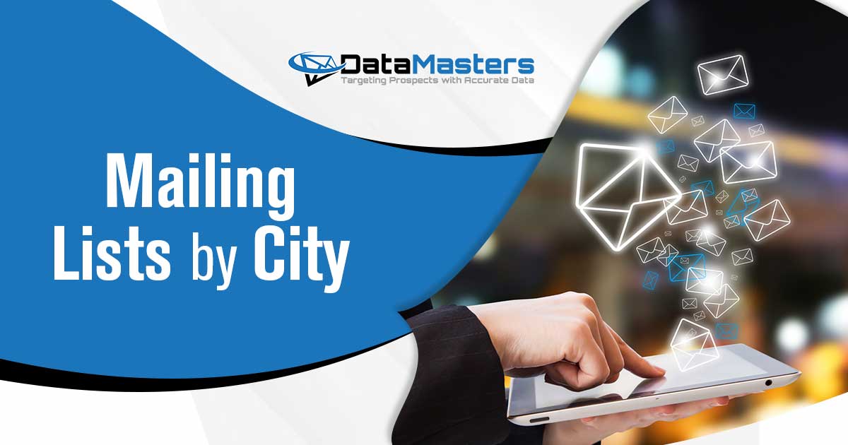 Mailing lists by city Businesswoman sending email, featuring DataMasters branding. Emphasizing the utility of mailing lists organized by city, ensuring seamless alignment with the page's context.