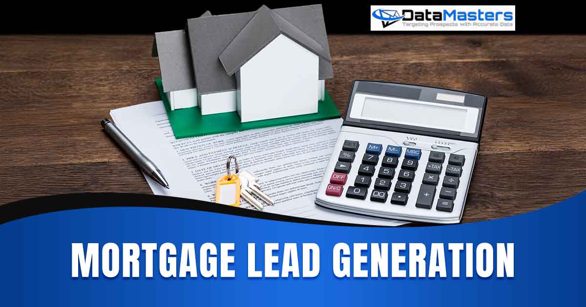 Image of a contract paper with house keys and a calculator on a table, featuring DataMasters and highlighting Mortgage Lead Generation, ensuring it aligns with the page's context.