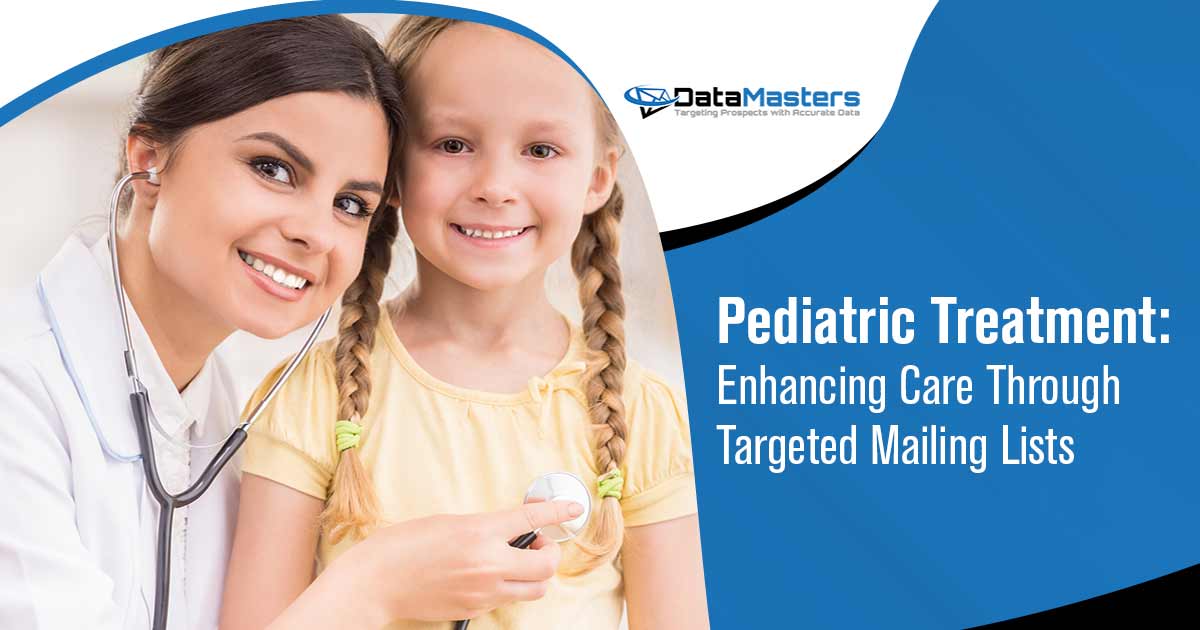 Pediatric Treatment Enhancing Care Smiling child representing the success of Datamasters, with text overlay emphasizing Pediatric Treatment: Enhancing Care Through Targeted Mailing Lists, resonating with the page's focus on healthcare advancements for children.