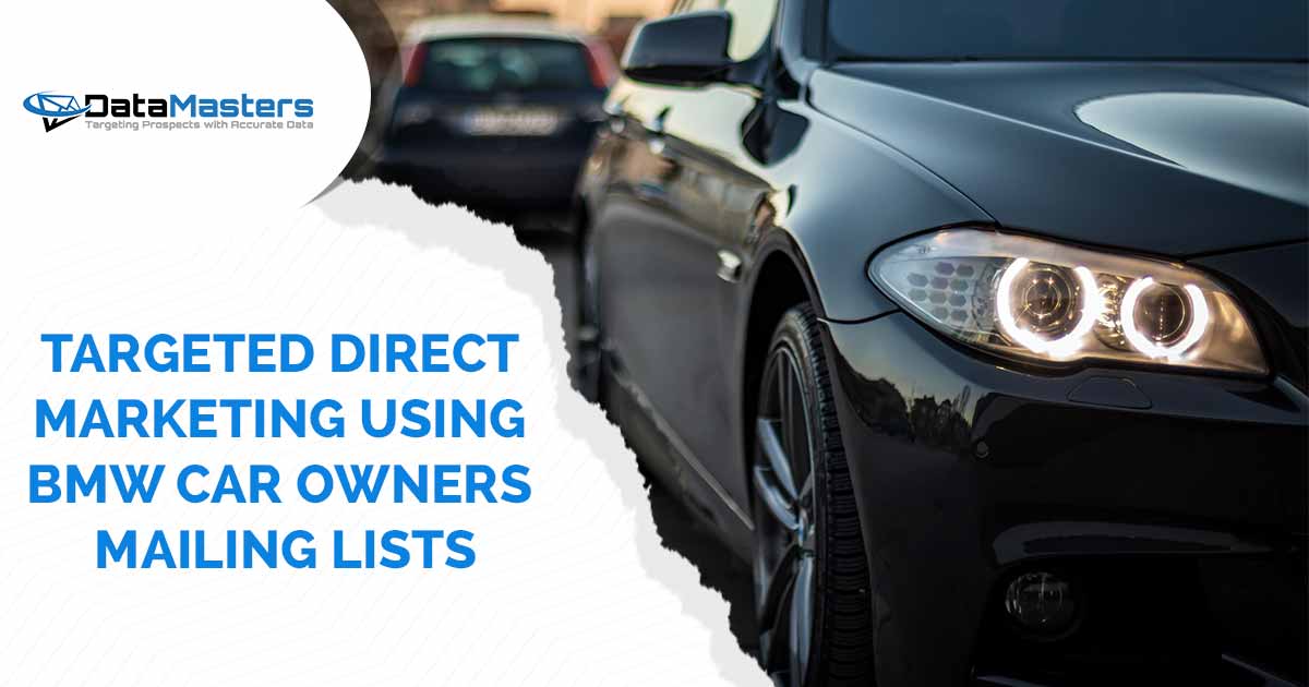 Targeted Direct A selective focus shot of a black car with its lightbulbs on, featuring DataMasters branding, and highlighting the effectiveness of Targeted Direct Marketing through BMW Car Owners Mailing Lists, thoughtfully aligned with the page's context.