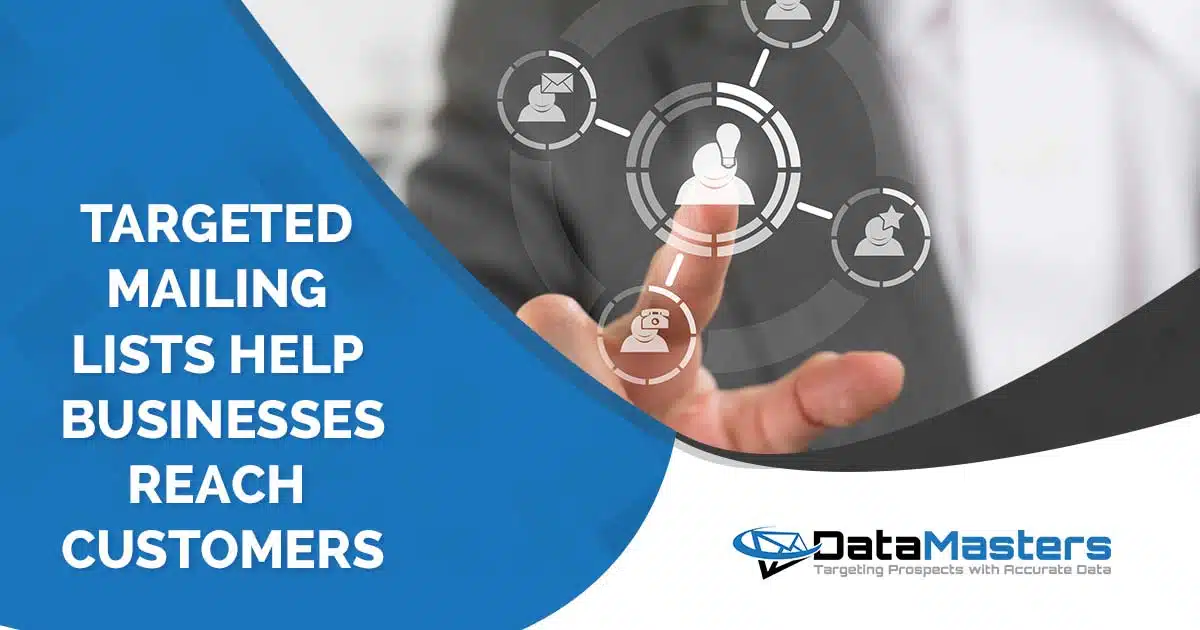 Business woman's hand pressing a social media icon, showcasing DataMasters. The image emphasizes the importance of Targeted Mailing Lists in helping businesses effectively reach their customers. This visual aligns seamlessly with the context of the page, promoting the idea of strategic marketing through social media channels and data-driven solutions.