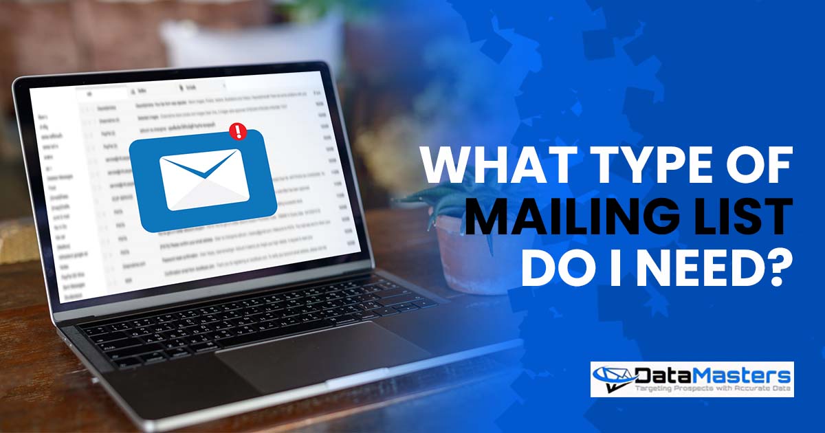 What type of mailing list do I need Image depicting mailing lists, featuring 'Datamasters' prominently. Highlights include a 'Mail Communication Connection' message symbolizing contact with mailing recipients, along with a phone icon to emphasize communication alignment with the page's context.