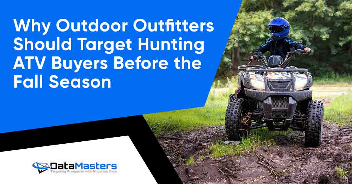 Why Outdoor Outfitters Should Target Hunting ATV Buyers Before the Fall Season Image of an ATV riding on a red dirt road, featuring DataMasters and highlighting why outdoor outfitters should target hunting ATV buyers before the fall season.