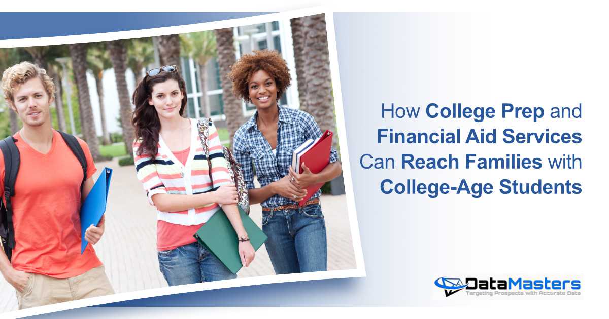 College students walking on campus pathway carrying notebooks with text about college prep and financial aid services