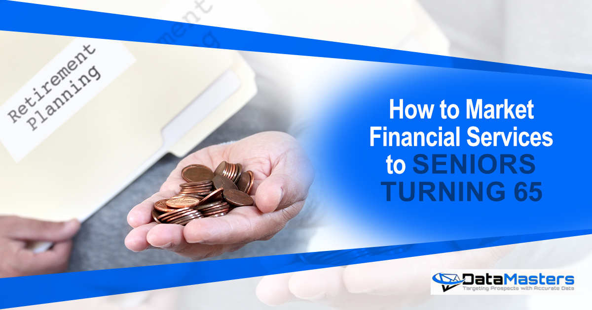 Hand holding coins beside a folder labeled “Retirement Planning” with marketing text about seniors turning 65.