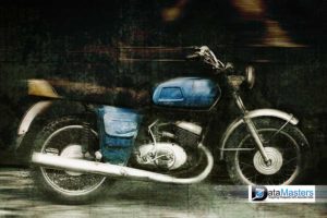 Image of a blue painted custom built motorcyle